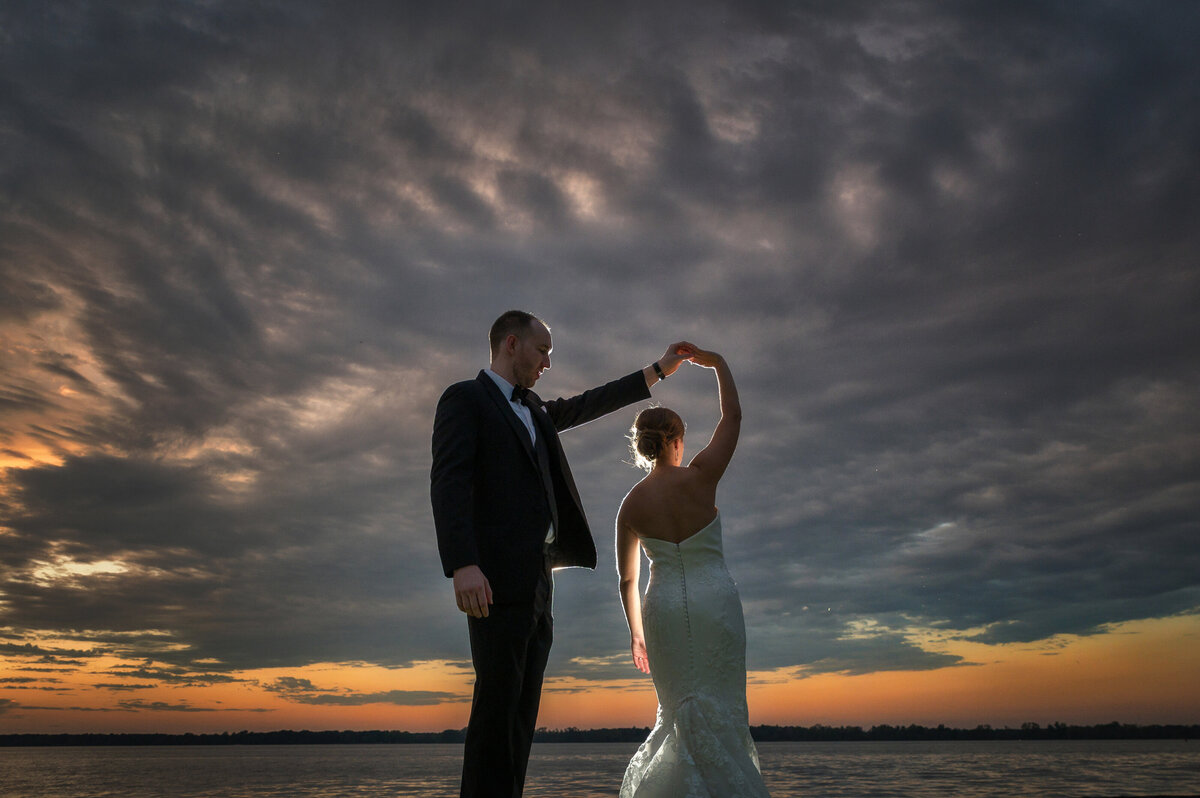Wedding couple dancing during an Erie PA Sunset.