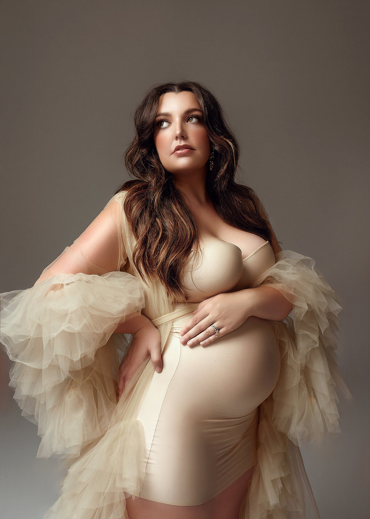 Luxury maternity portrait with Alexis having her first baby wearing nude