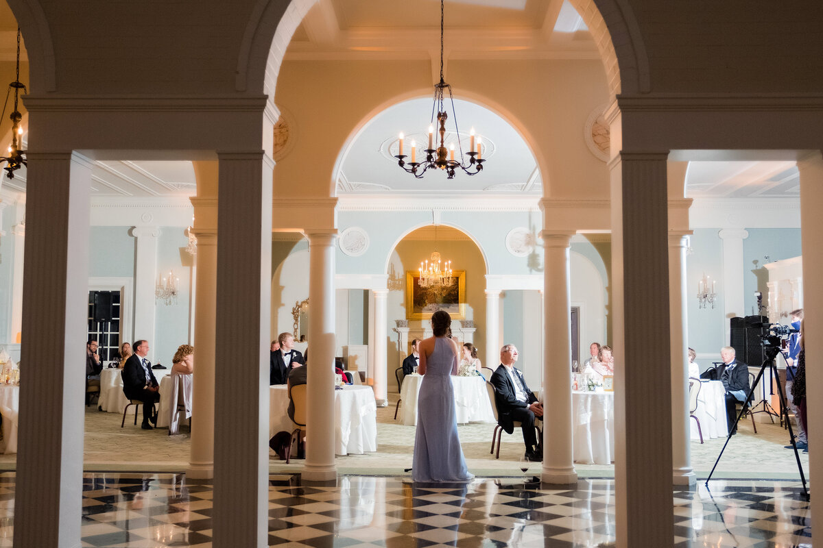 candid moment of speech during pittsburgh luxury wedding reception