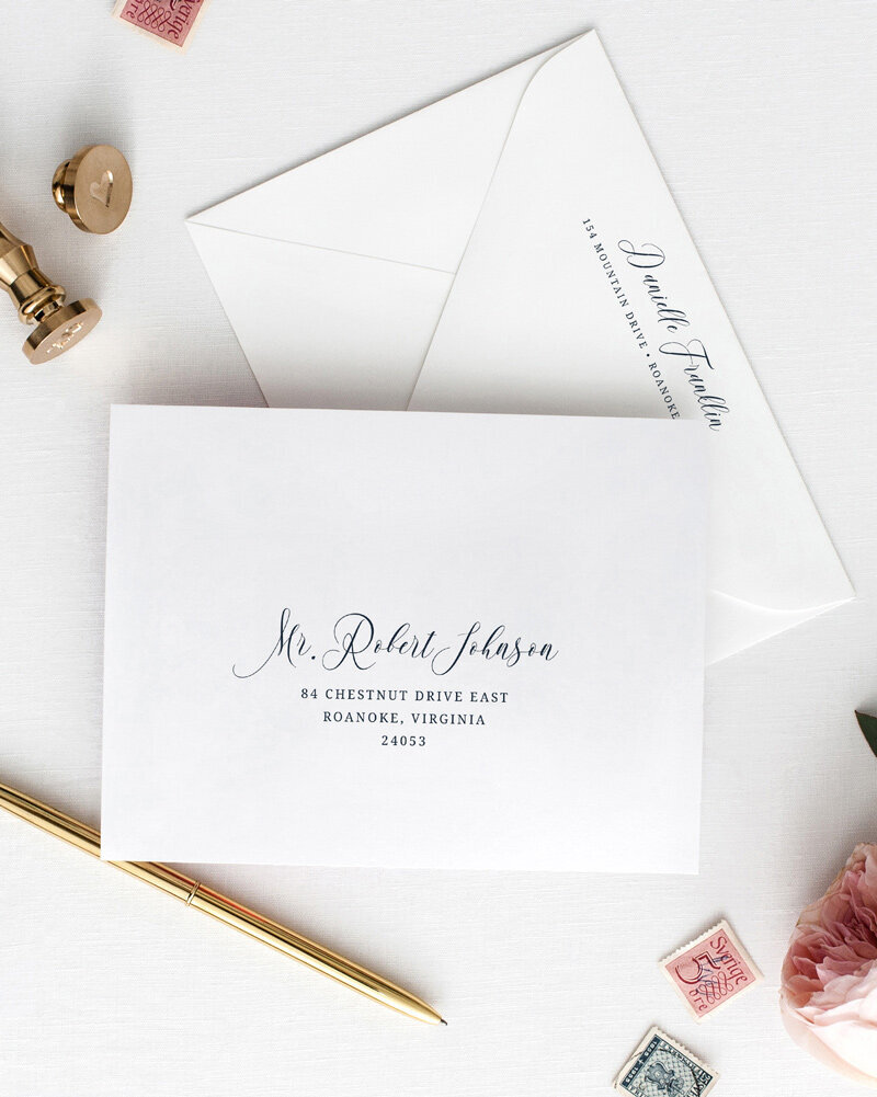 Back and white wedding monogrammed handwriting envelope  Monogram wedding,  Custom printed envelopes, Custom envelopes