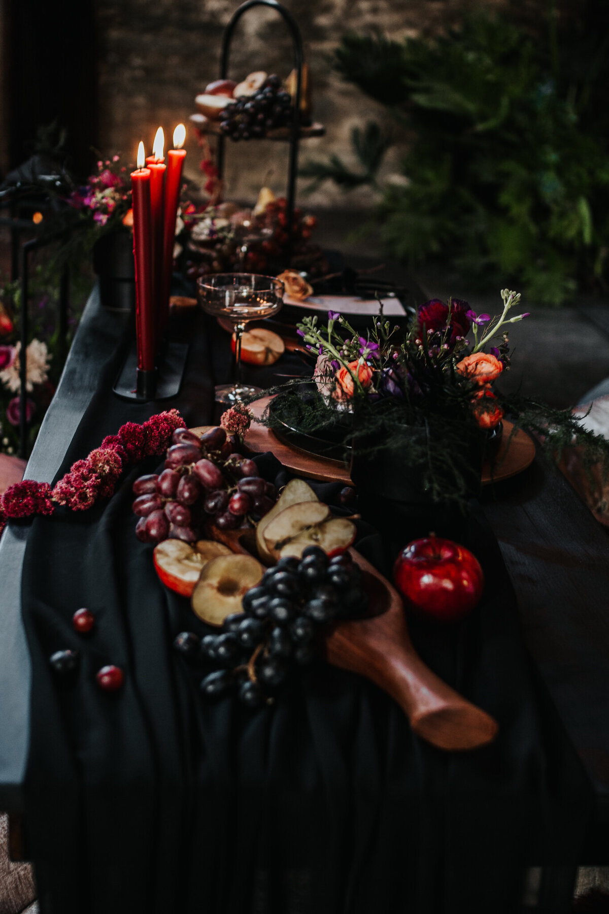 Dark and moody table setup detail shot