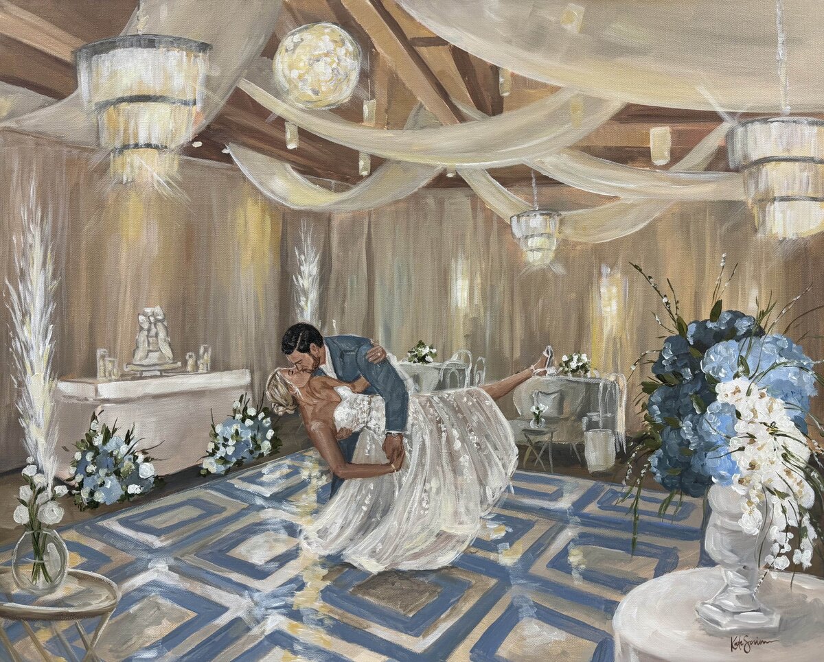 bride and groom first dance painting