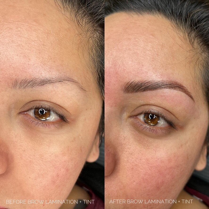 side by side of before and after of eyebrow lamination service