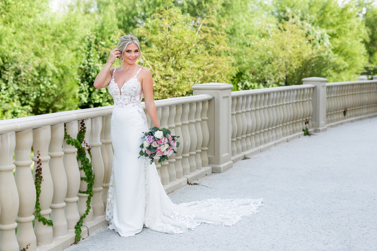 Stunning bride on patio at montclair wedding venue in dallas texas