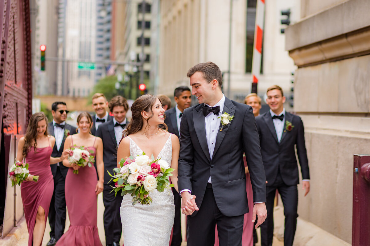 LaSalle Street Bridge Chicago Wedding Party  Photo