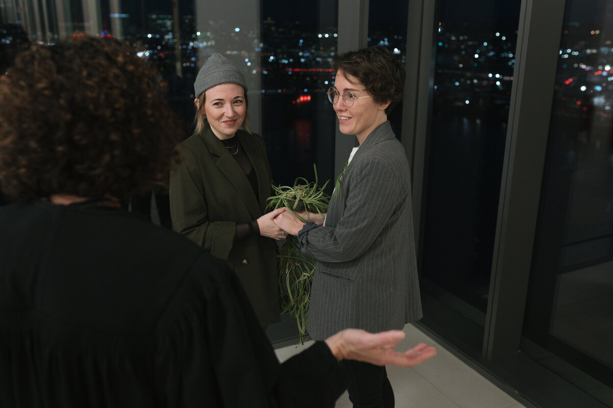 Celebrating LGBTQ love at a City Hall Multnomah County Courthouse Elopement in Portland, Oregon. 