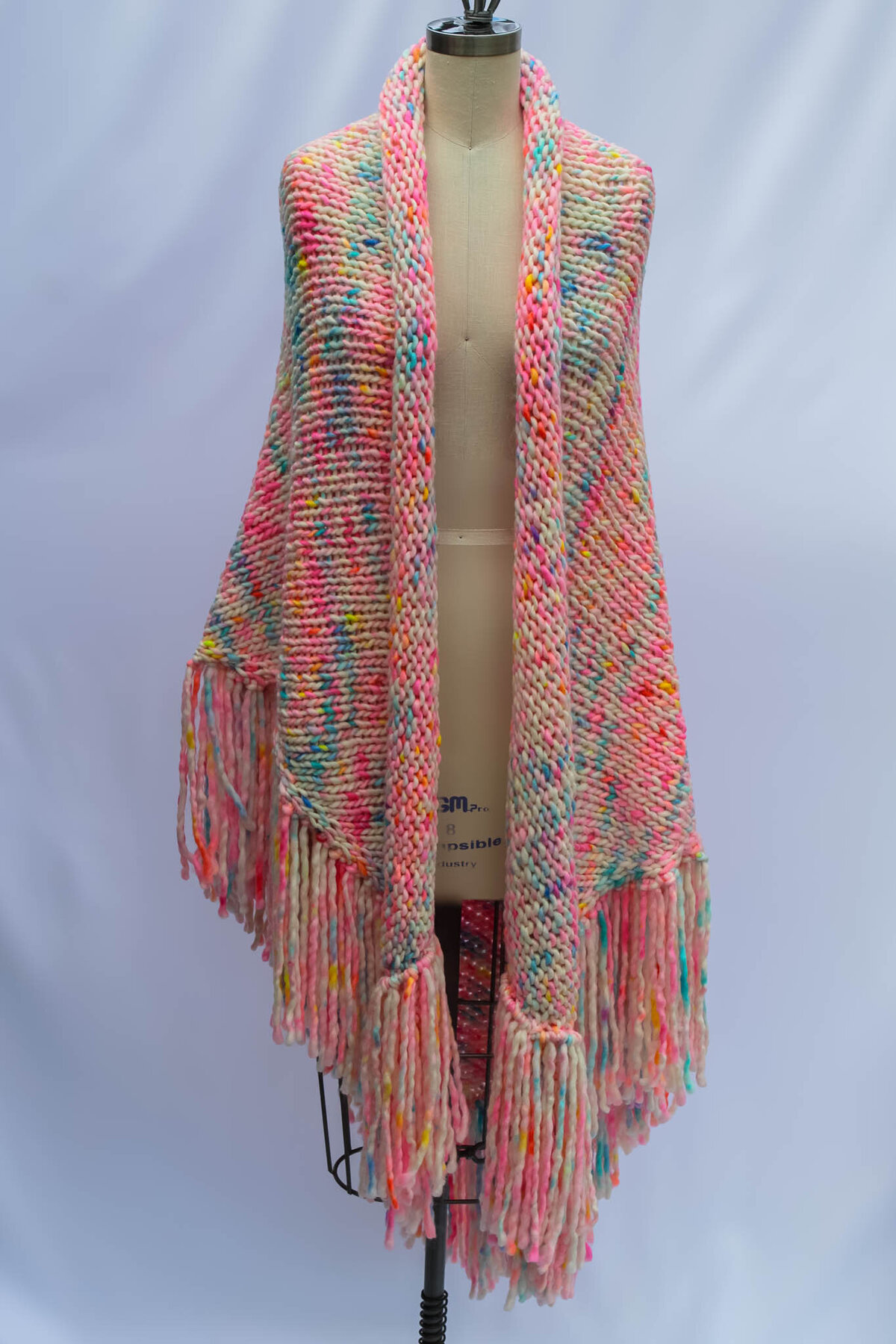 Hand knit shawl front view