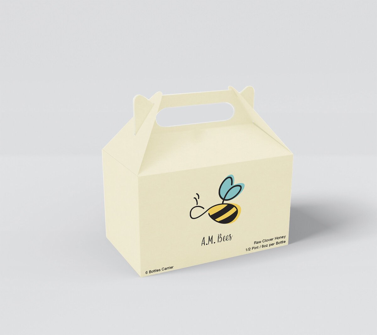 AM Bees logo created by Ayanna Richilano  Designs on a honey carrier that would hold four jars of honey.