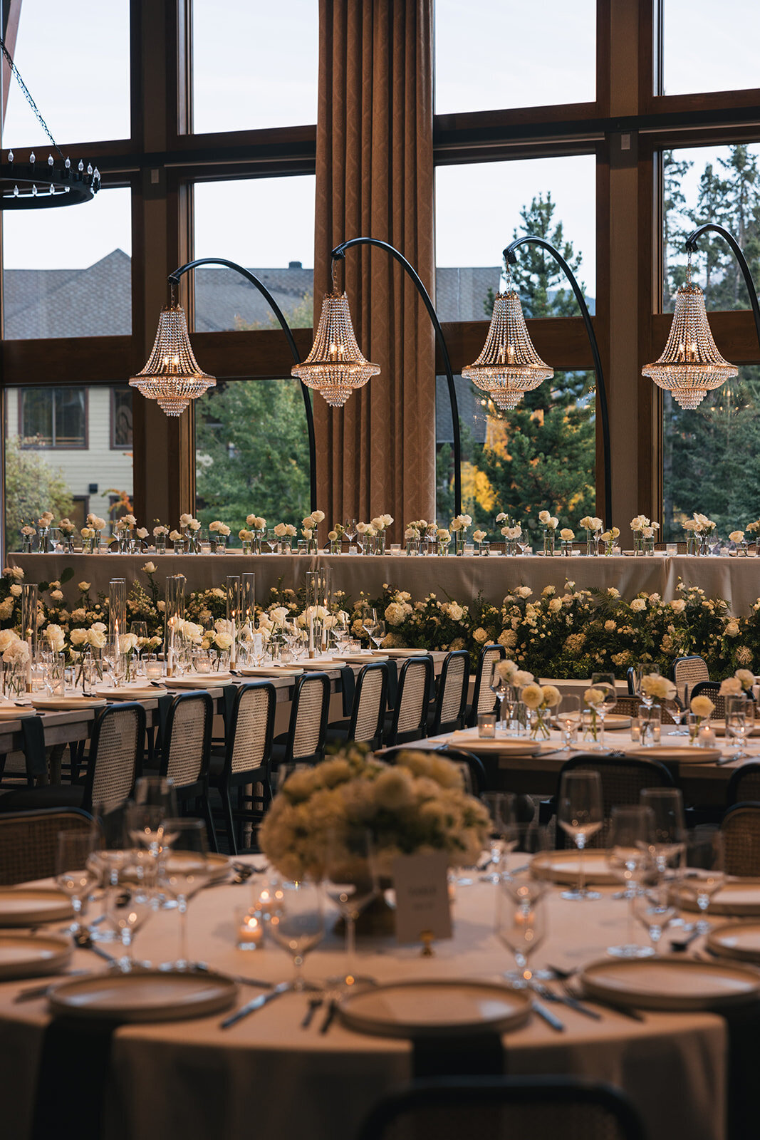 Luxury wedding reception chandeliers at the Malcolm Hotel Canmore
