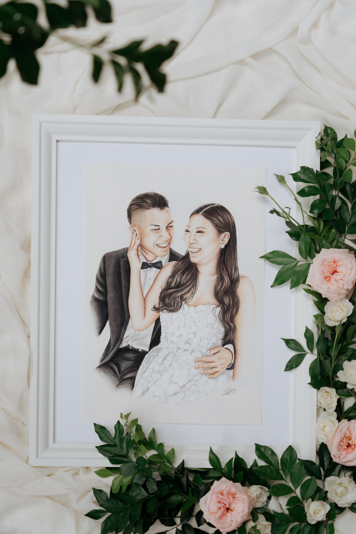 laughing-bride-groom-wedding-portrait-illustration