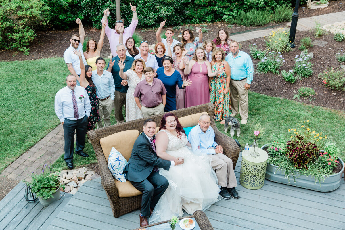 Overhead family photo at intimate Virginia Wedding