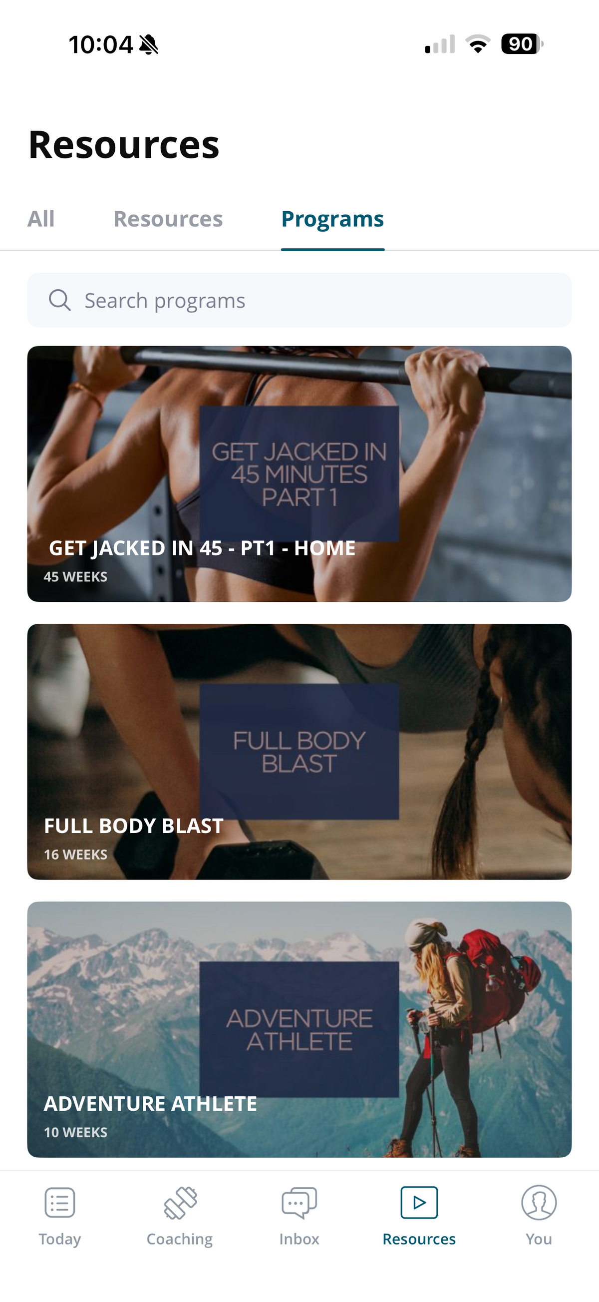 Training app screen