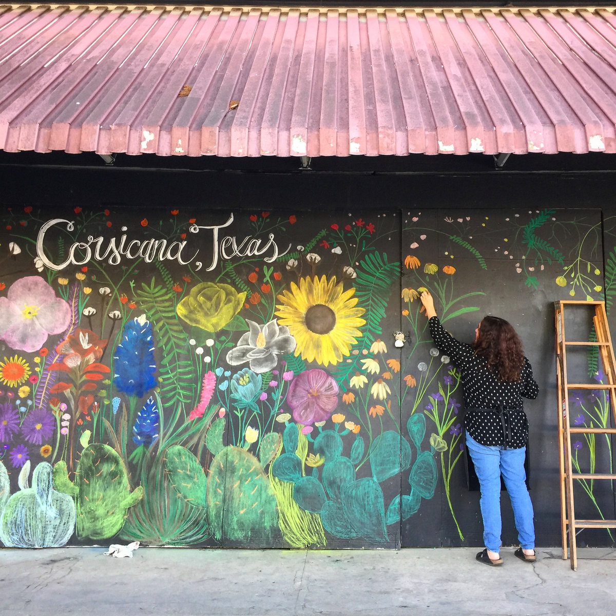 Texas wildflower art mural in Corsicana Texas