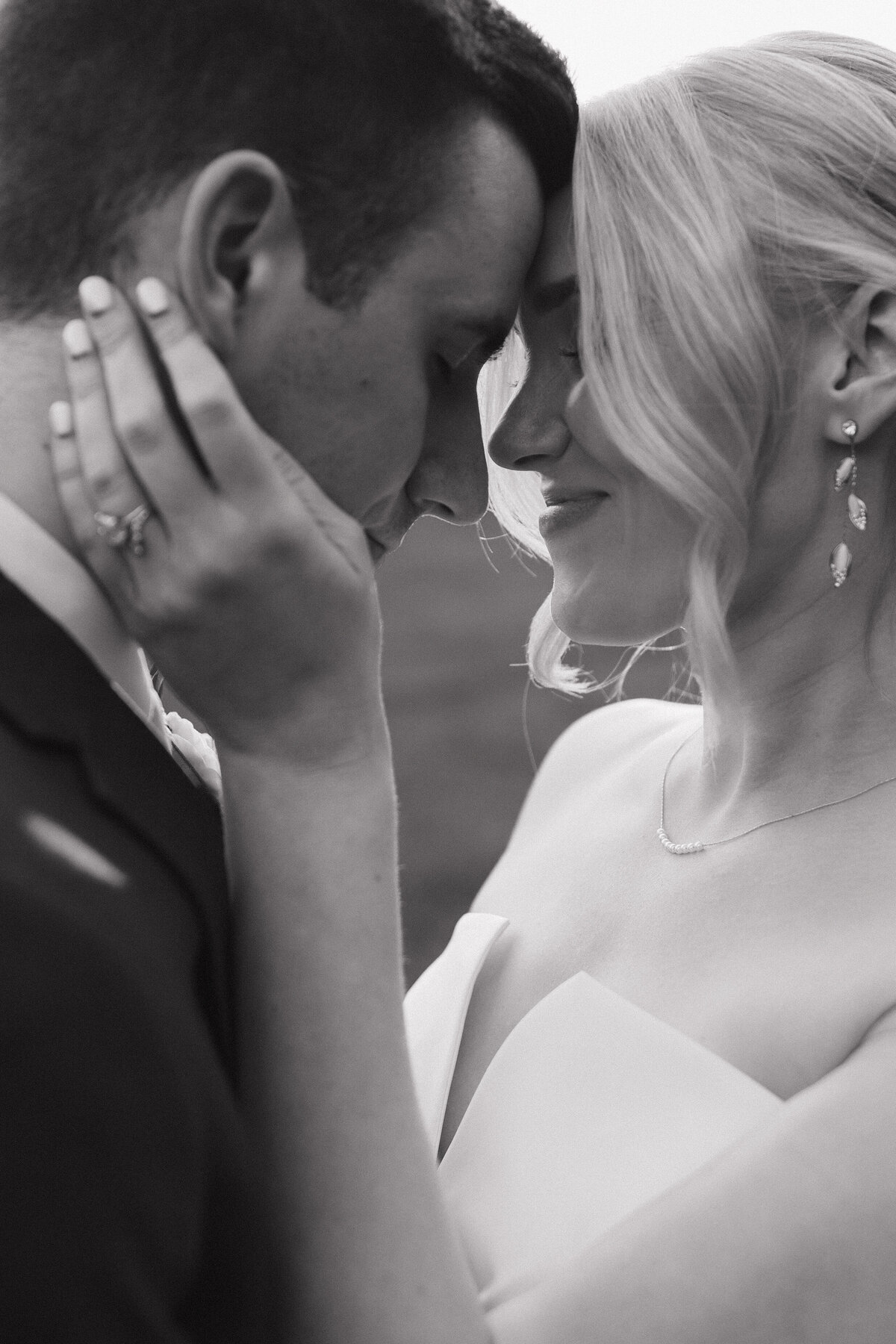 Black and white candid Indianapolis wedding photo