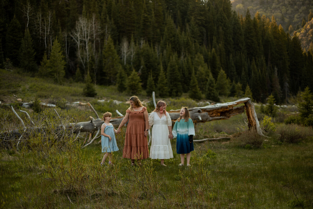 Mom with her daughters in the mountains of Salt Lake City, Utah