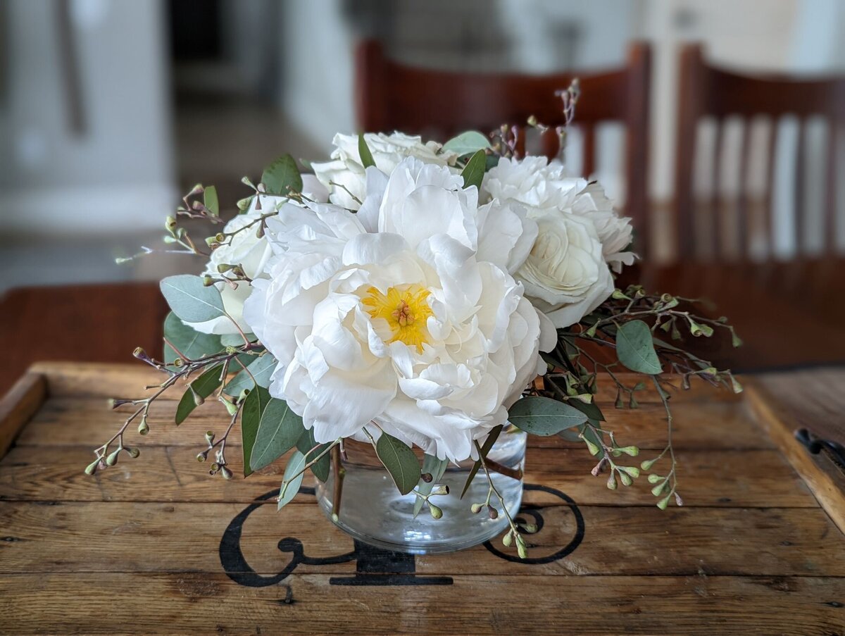 white funeral flower arrangement