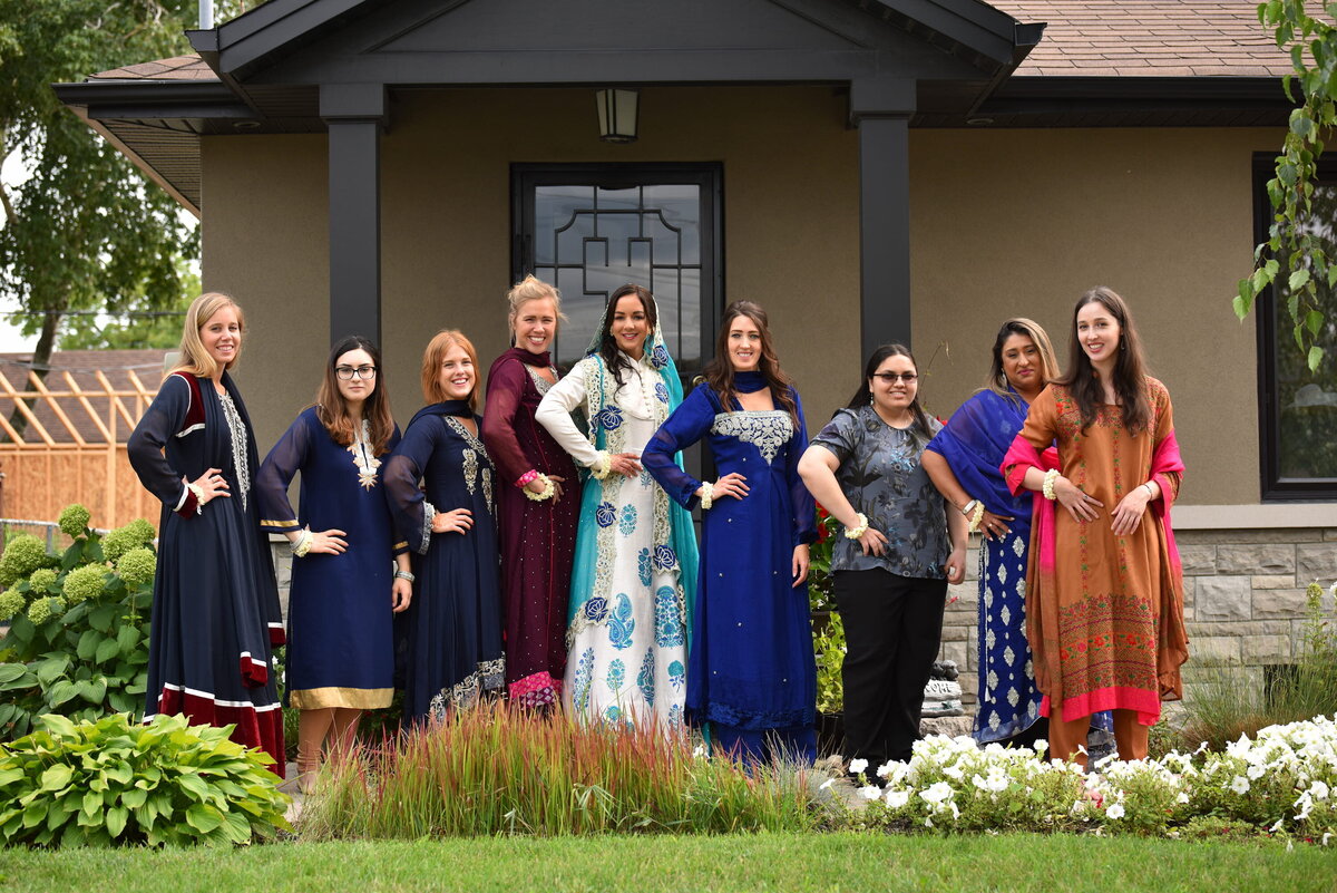 Bride with Bridesmaids in Traditional Dresses