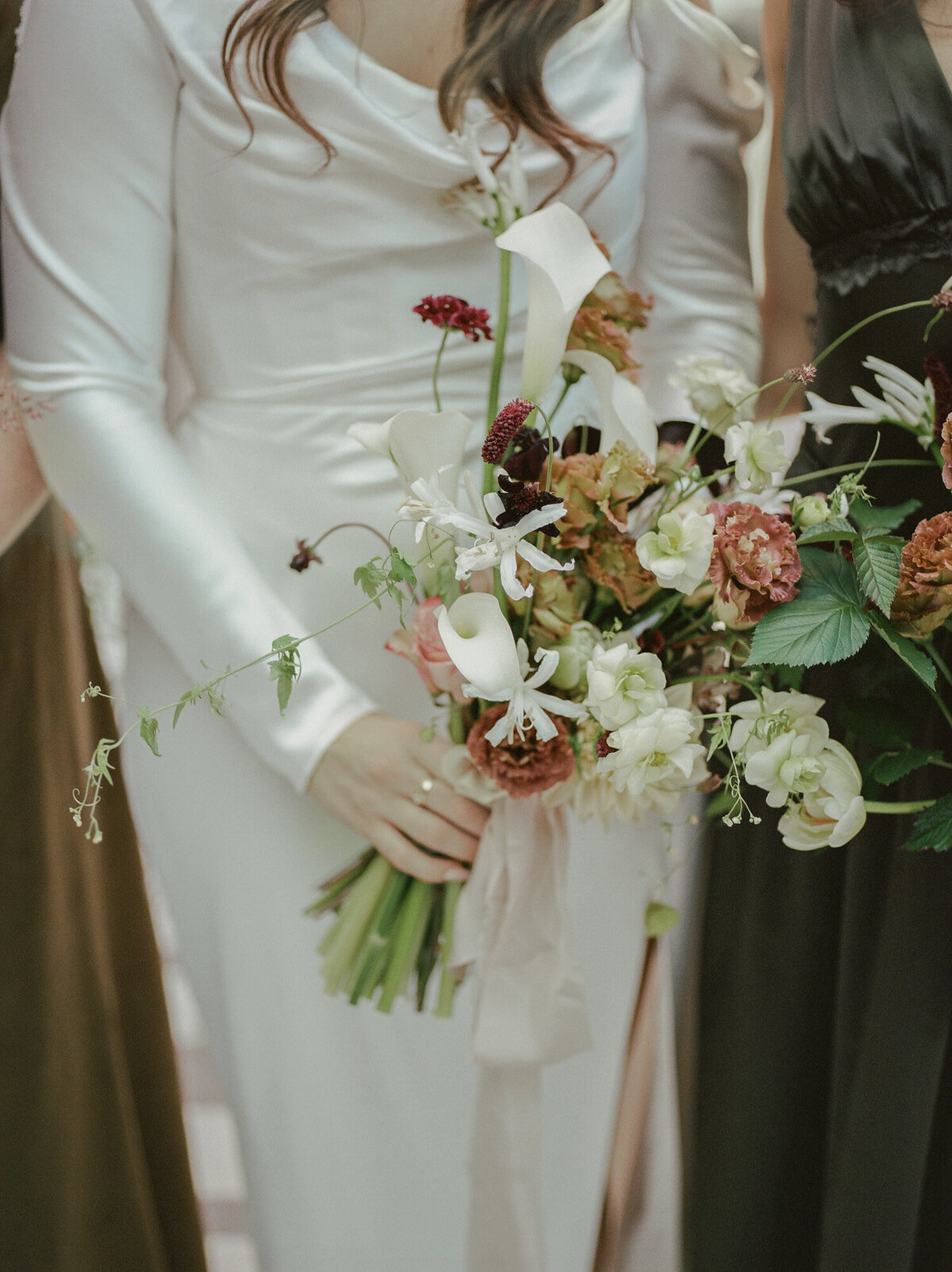 whimsical, organic fall wedding flowers, bridal bouquet at Shinola Hotel, Detroit