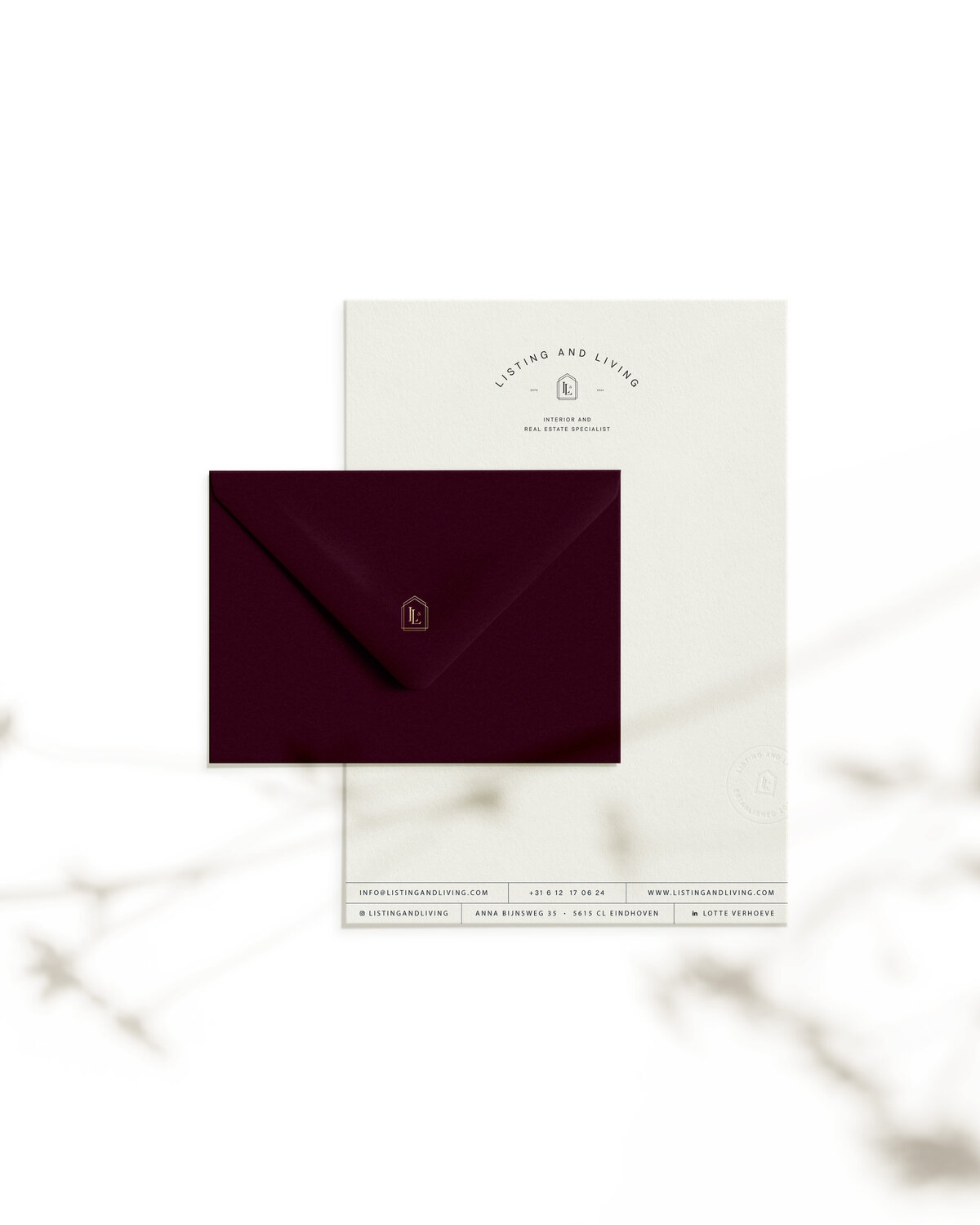 Stationery Design Listing & Living – Luxe briefpapier en envelop