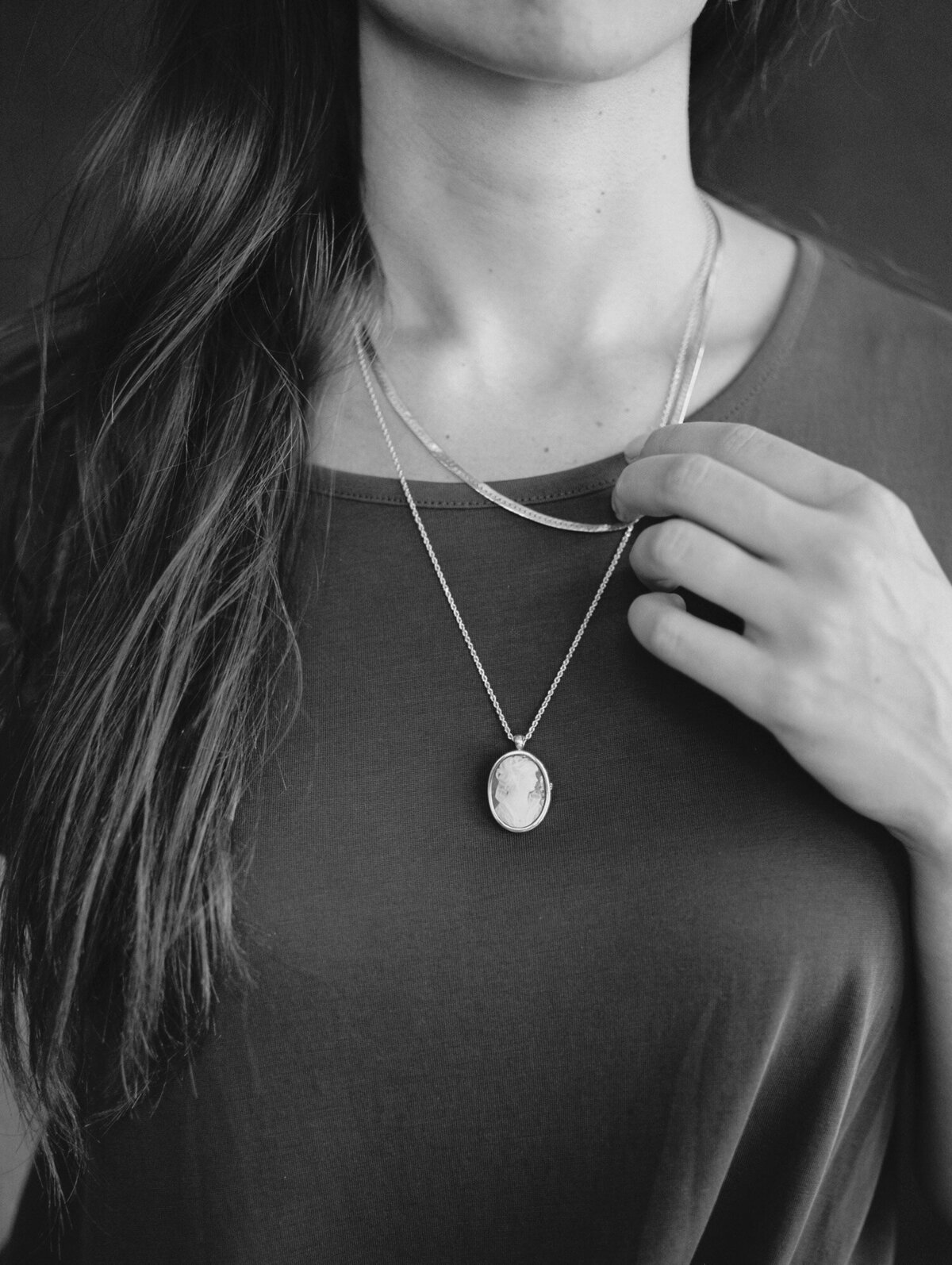 detail of cameo necklace, heirloom jewelry, jewelry brand photography