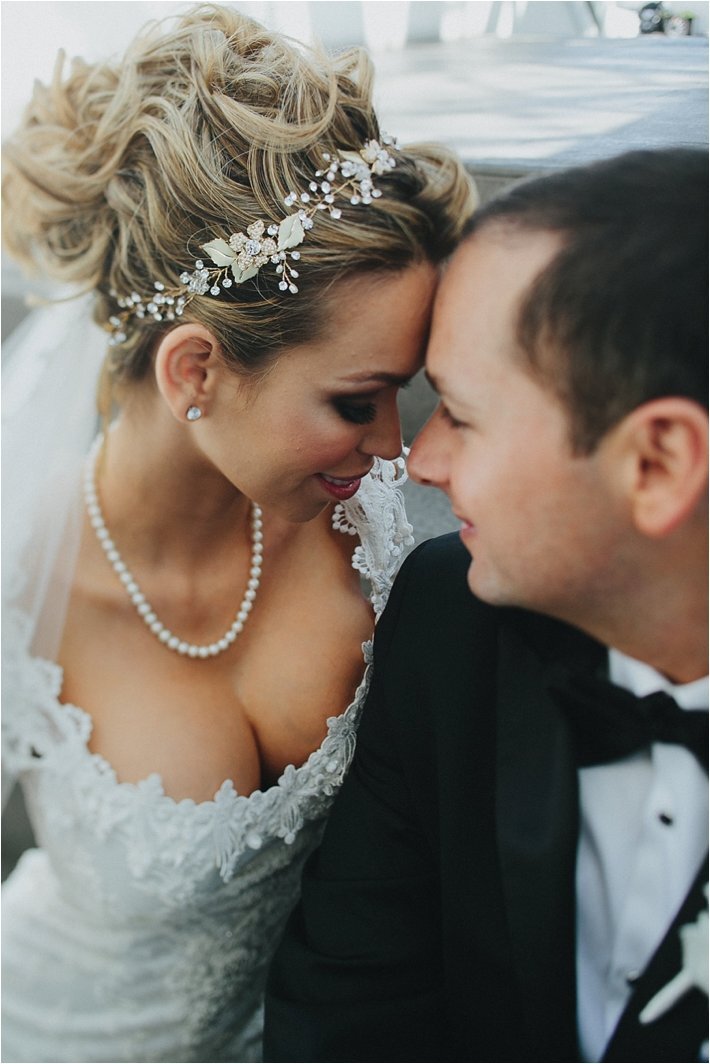 close up of bride and groom