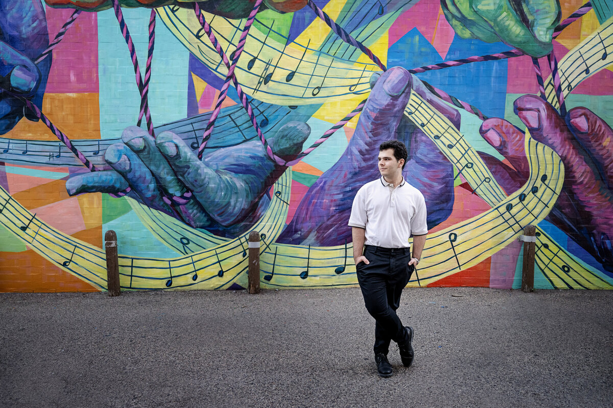 Minnetonka Minnesota high school senior  picture of musician in front of mural wall