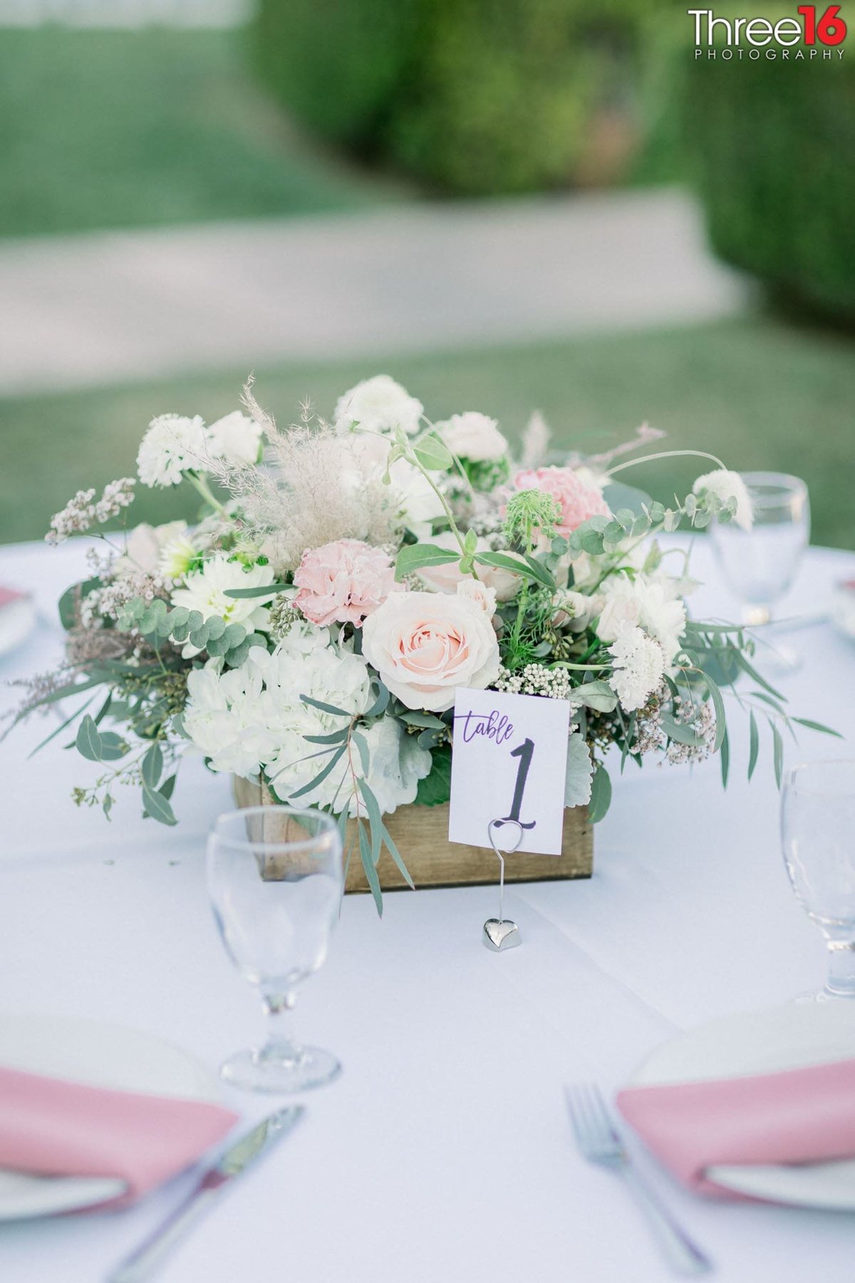 Floral centerpiece on reception table