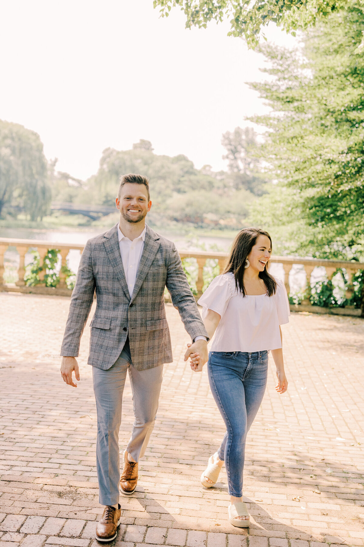 An engagement photo at the Chicago Botanic Garden