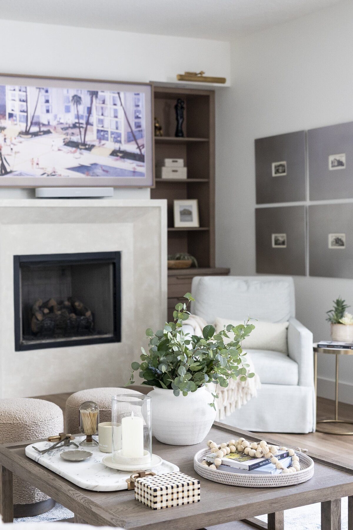 dewine design orlando interior designer belle isle neutral living room with square coffee table