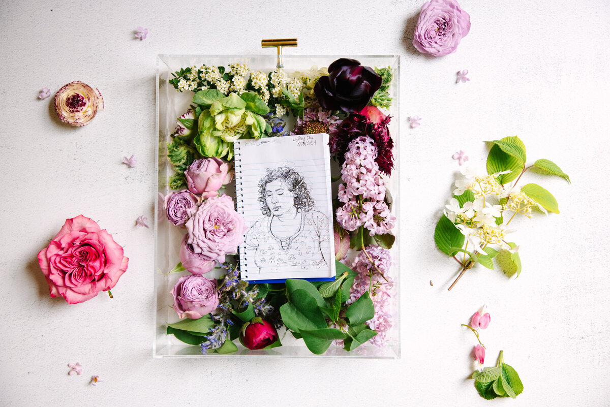 Black and white image inside a floral arrangement