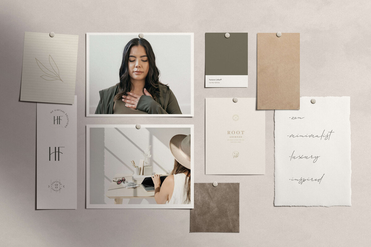 an earthy moodboard design, zen meets luxury for an online business magnager