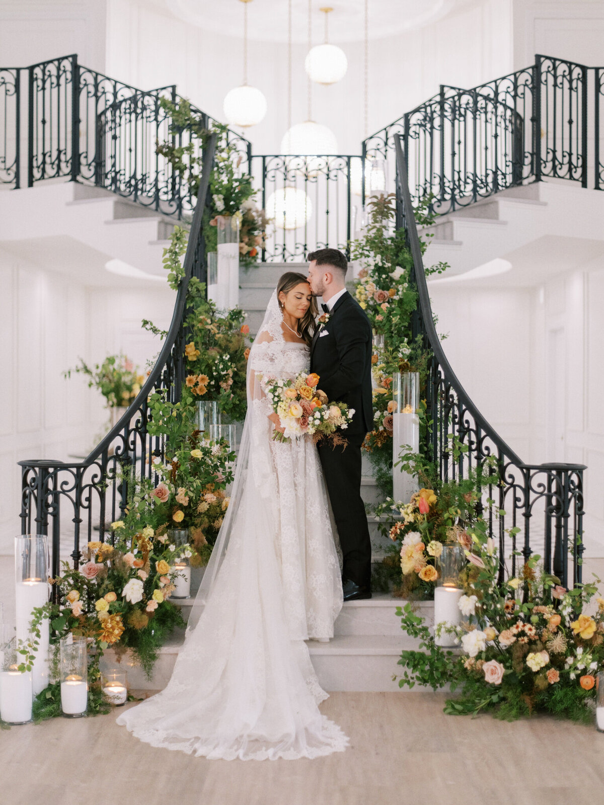 Beautiful stairwell at Archway Manor Weddings & Events, elegant, timeless, European-inspired Red Deer, Alberta wedding venue, featured on the Brontë Bride Vendor Guide.