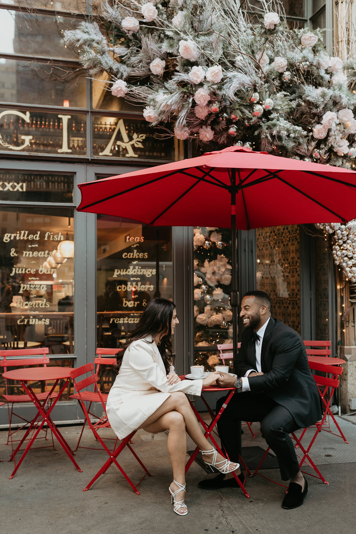 Coffee Date at Red Cafe Table in New York City