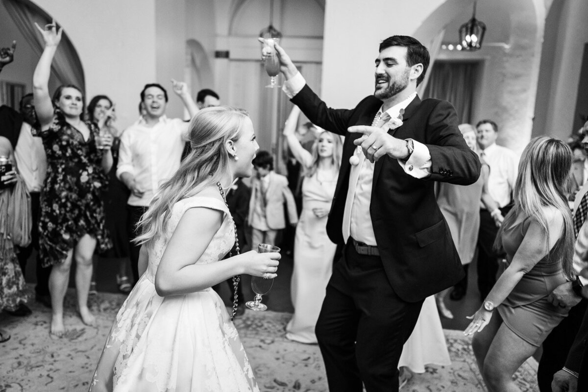 Bride and groom dancing at wedding reception