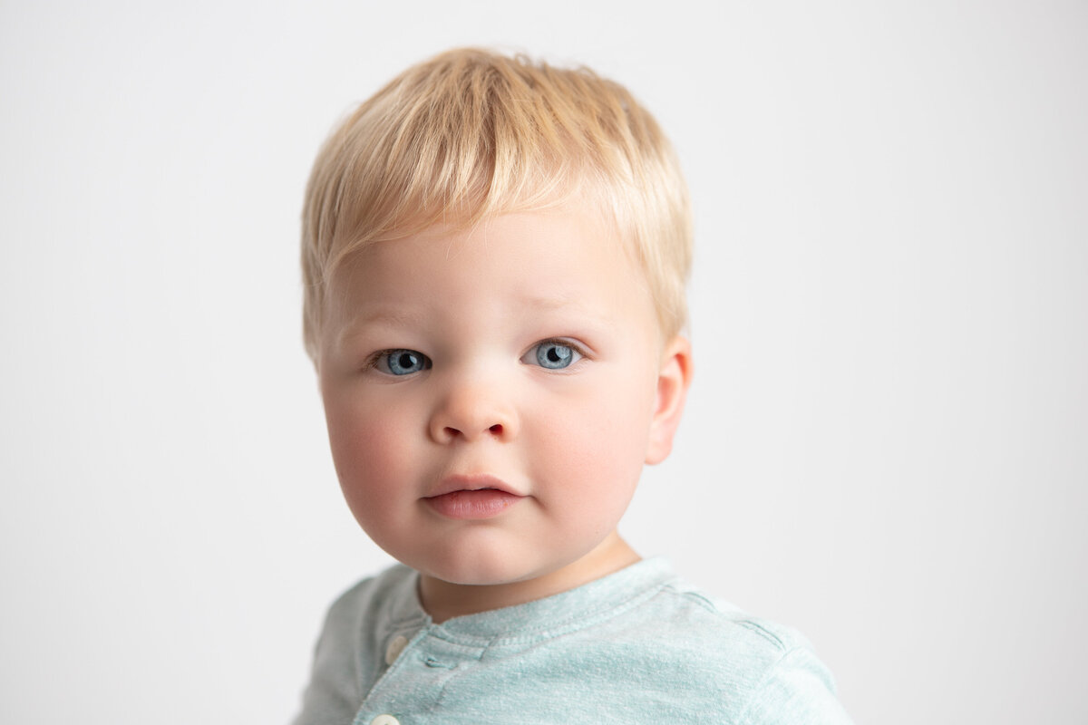 YEG studio portrait little boy on plain white backdrop