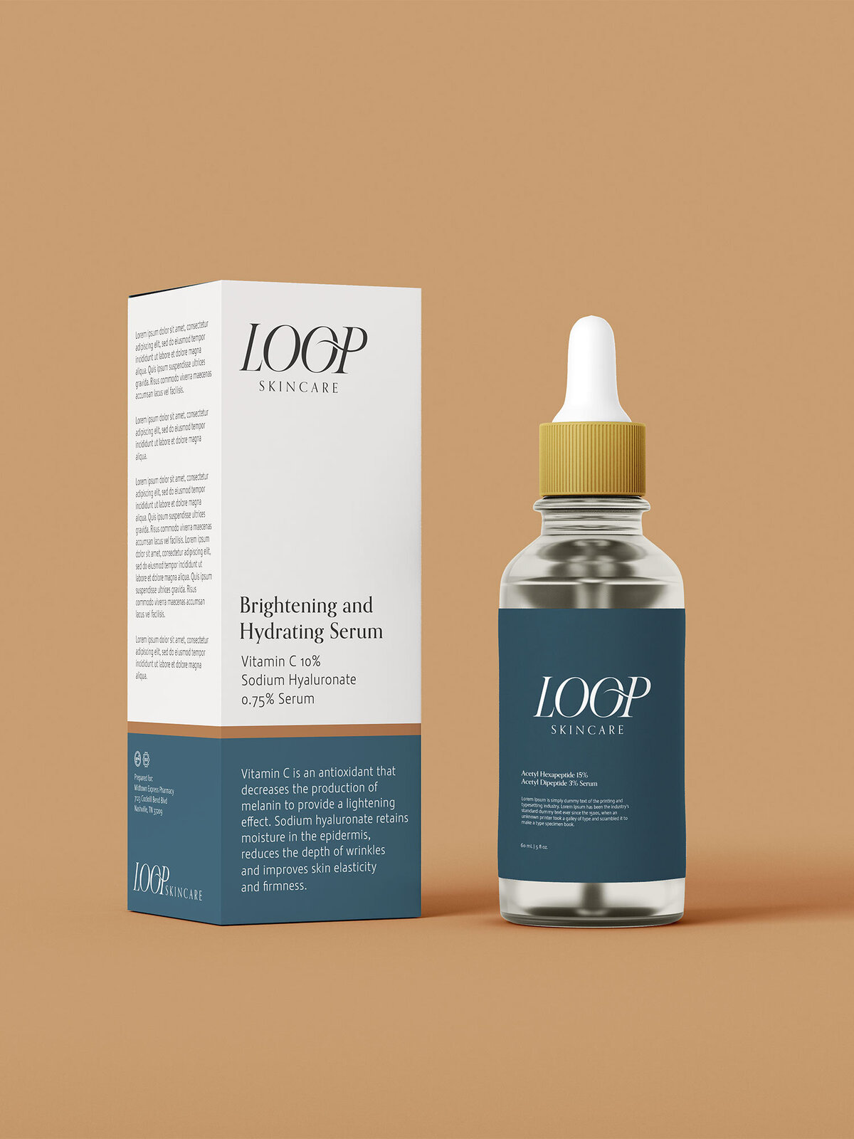 A mockup of product packaging for Loop Skincare
