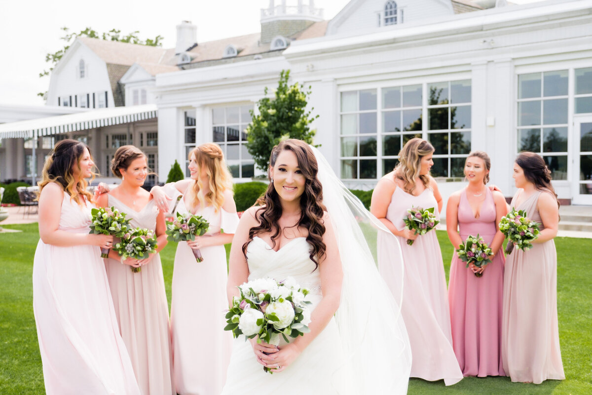 bridesmaids and bride at Allegheny Country Club in Sewickley