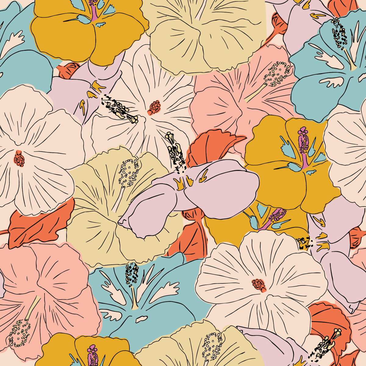 Retro Summer- Pink Hibiscus Large-03