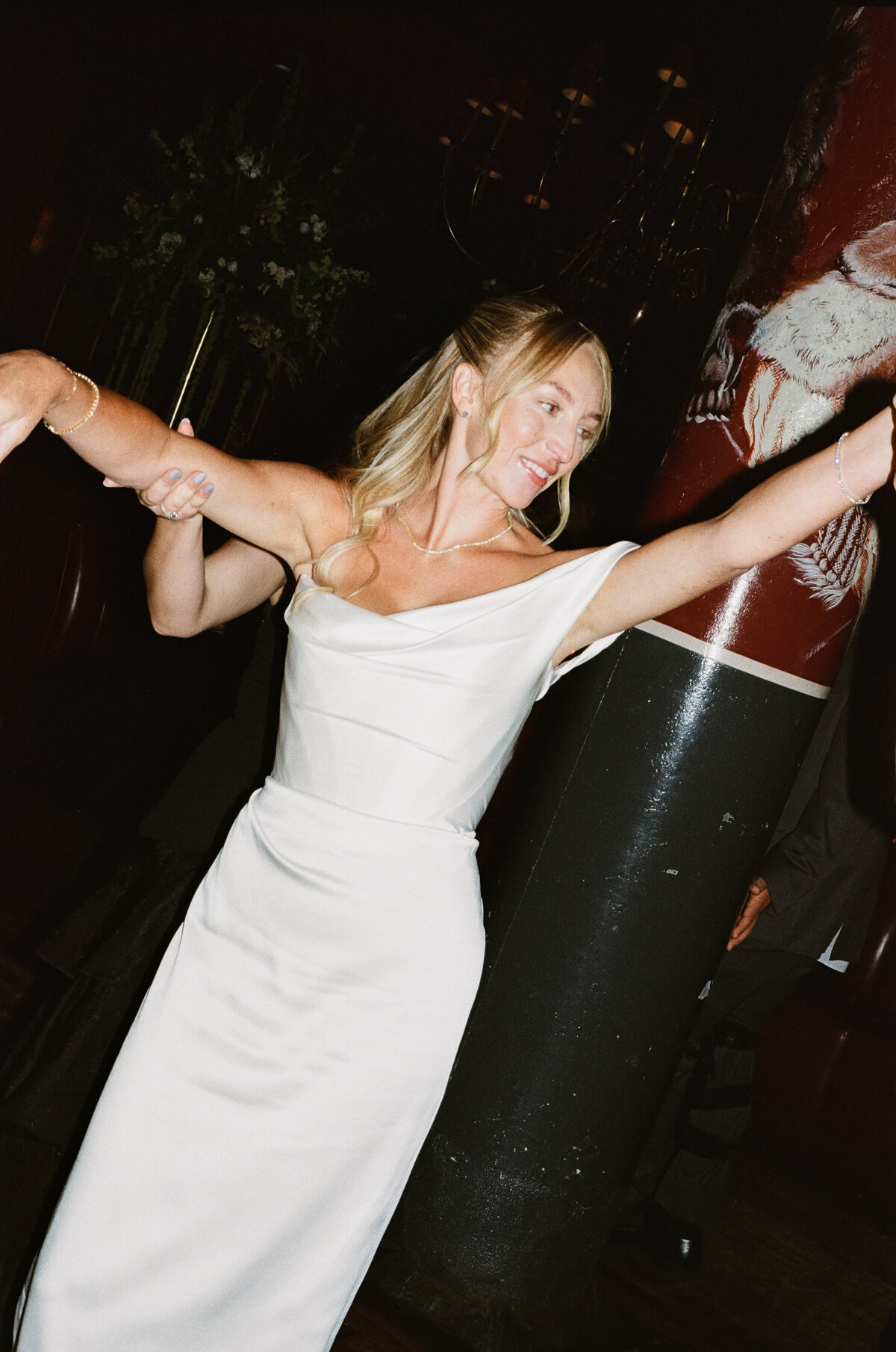 Film photography captures editorial reception moments at Trivoli Tavern Chicago with Lauren Alatriste's fashion forward approach, showcasing celebration energy while maintaining sophisticated magazine-worthy imagery and authentic wedding emotion.