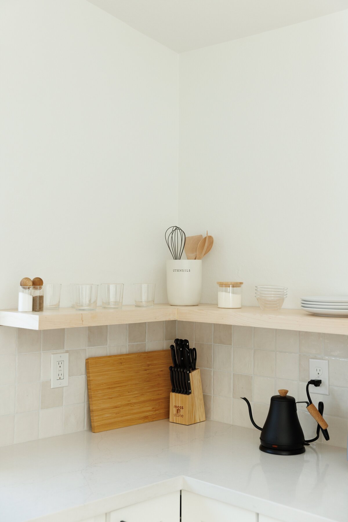 kitchen in luxury airbnb with cooking utensils
