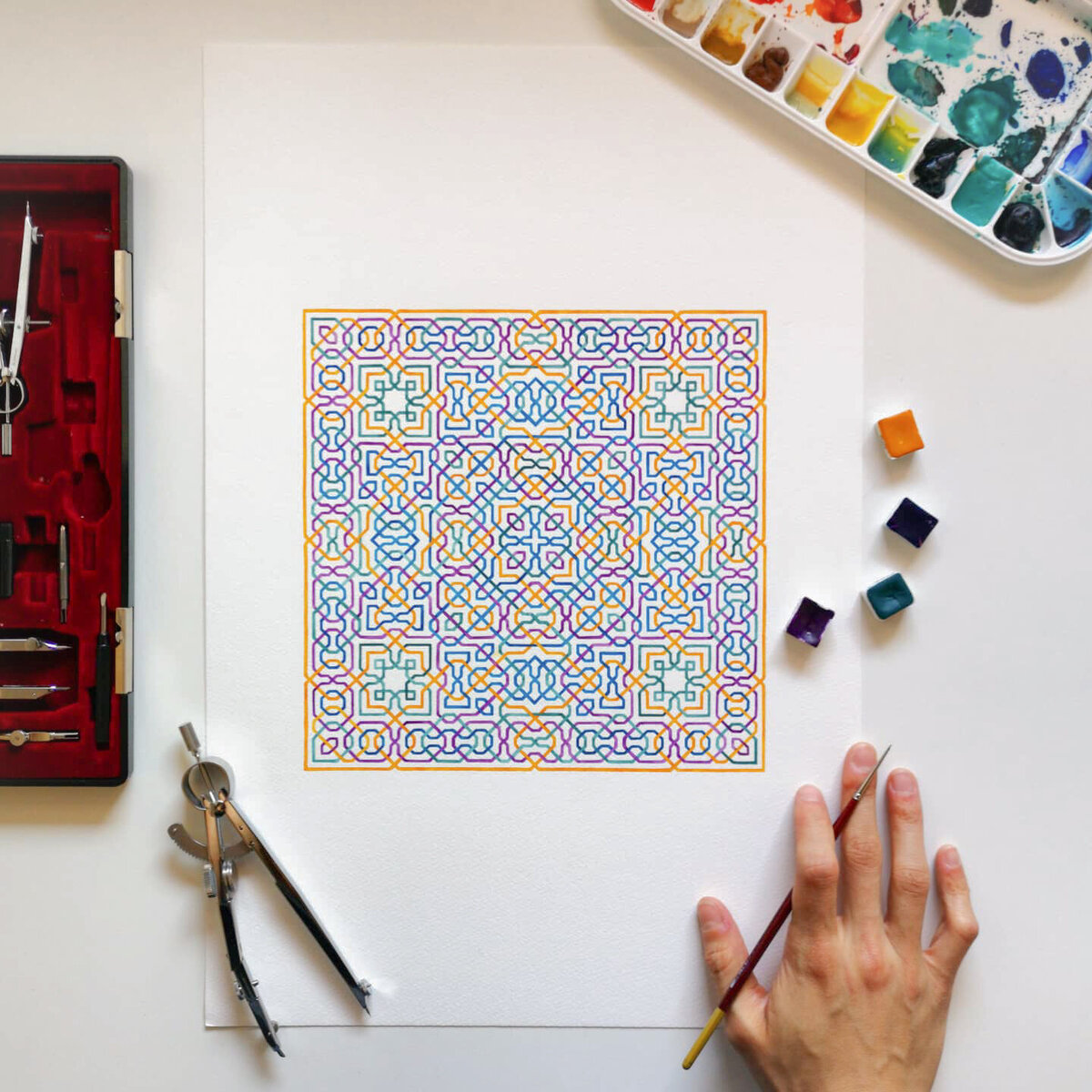 Islamic geometric art watercolor