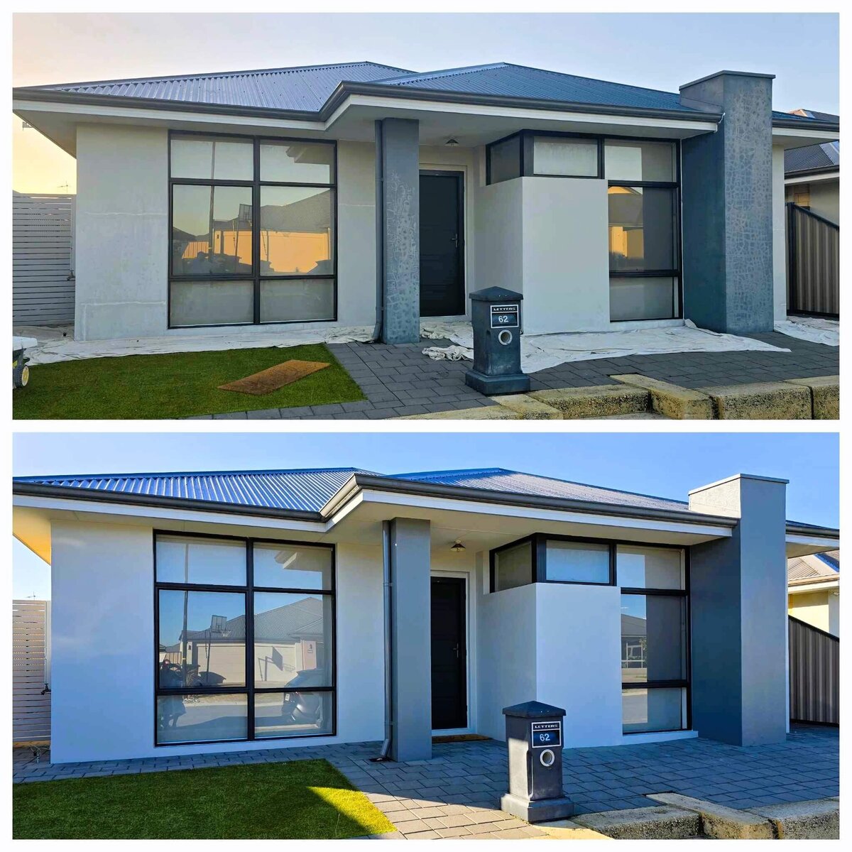 Full exterior repaint of a rendered home, showcasing smooth, updated surfaces by New-Style Painting Service.