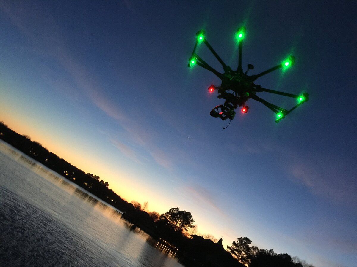 Twilight drone flying with Raven 6 Studios