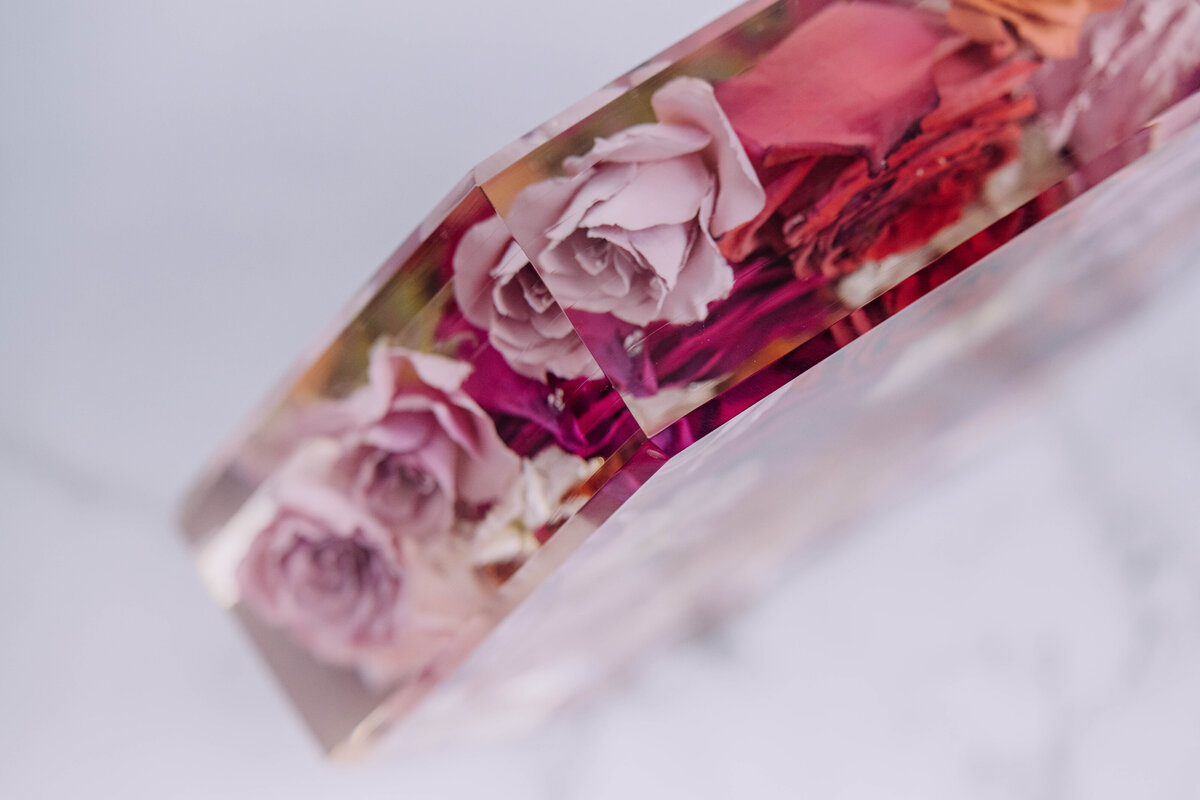 detail view of resin flower preservation