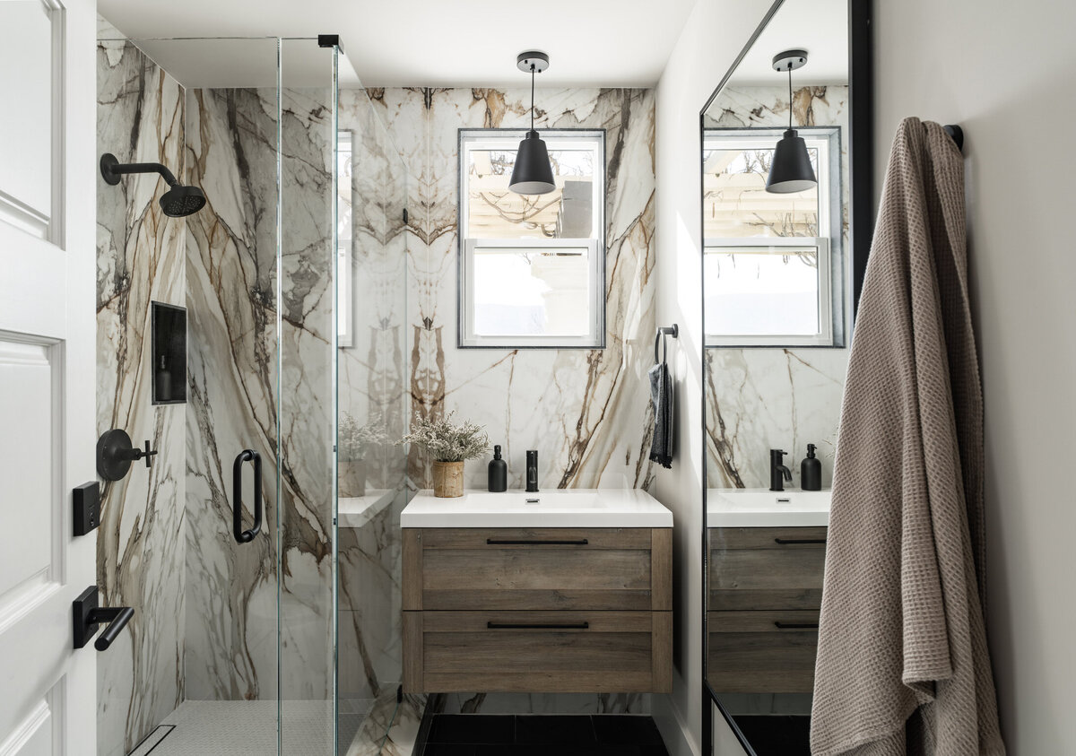 bathroom vanity and shower