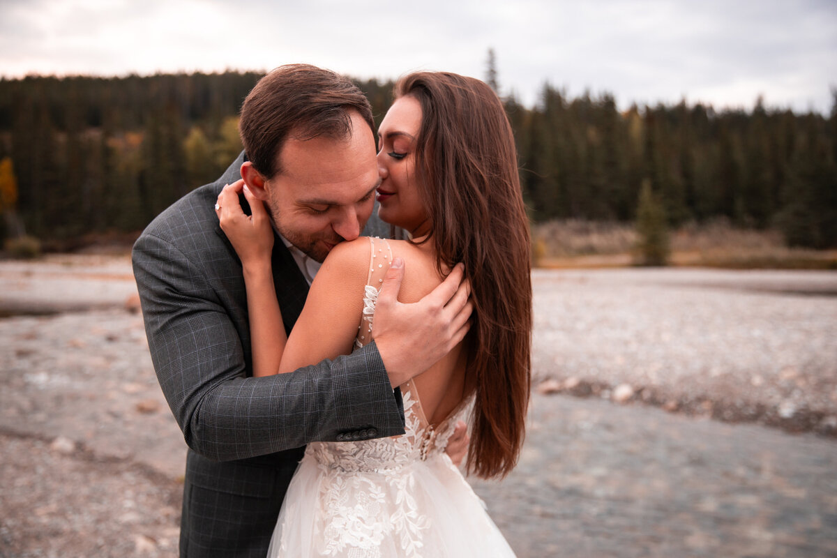 Couple on their wedding day in the Mountains of Yukon