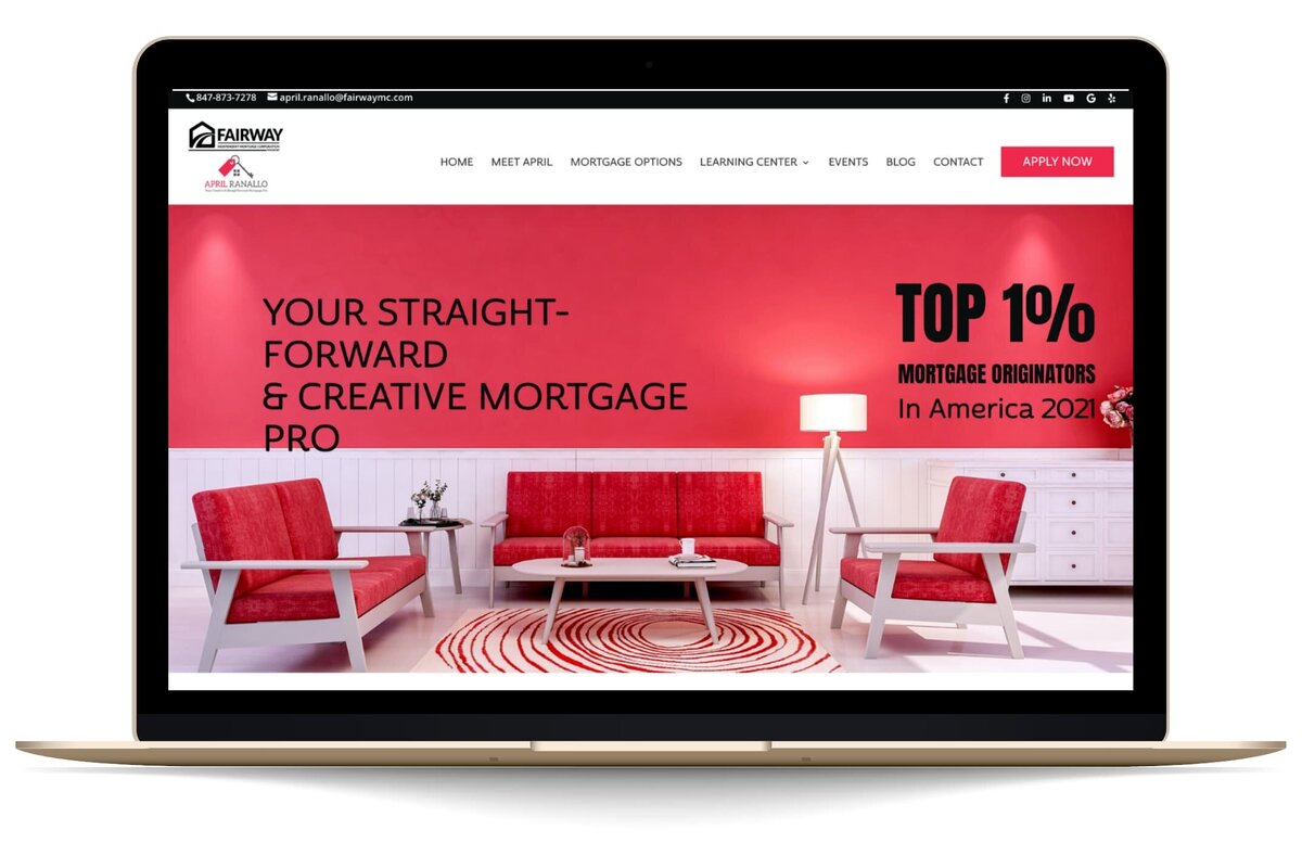 Macbook mockup showing April Ranallo’s website, custom website design by Rachelle Deem for real estate broker