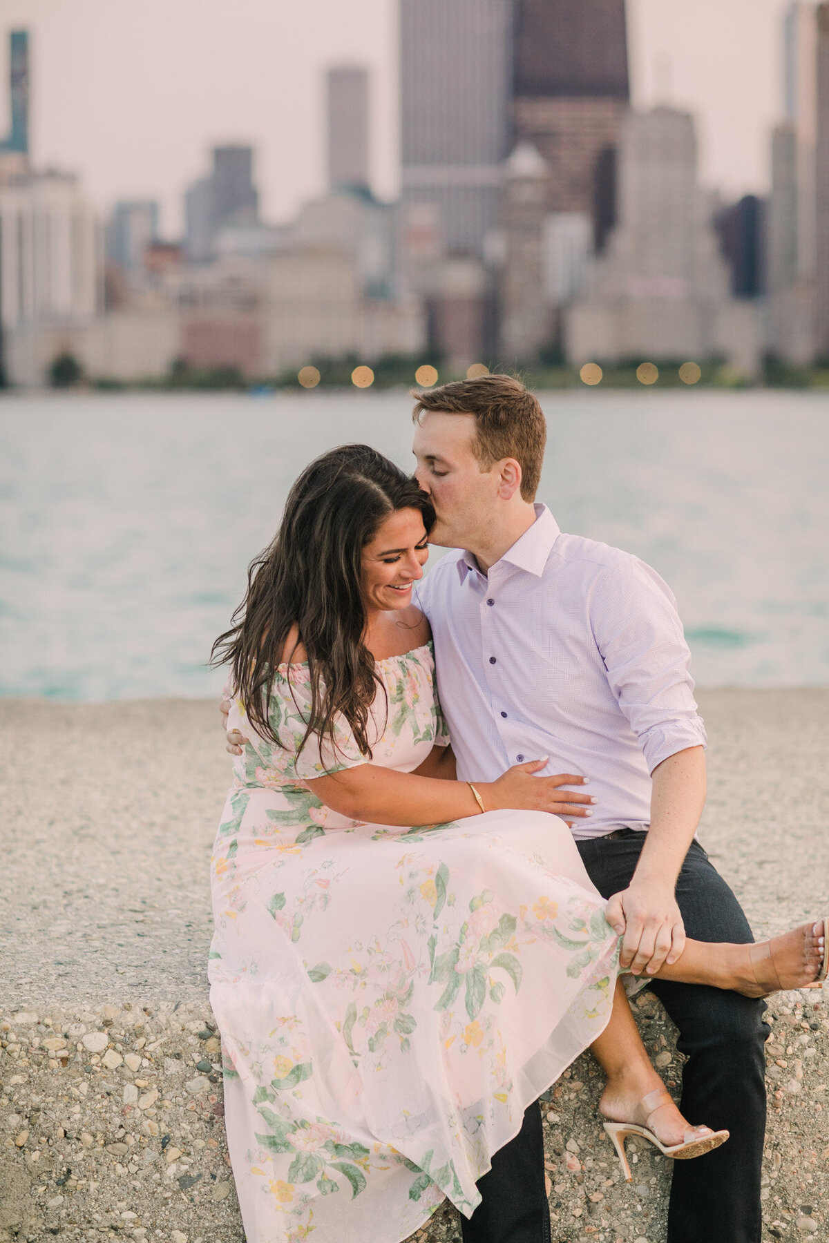 A couple enjoy a summer evening along Chicago's lakefront.