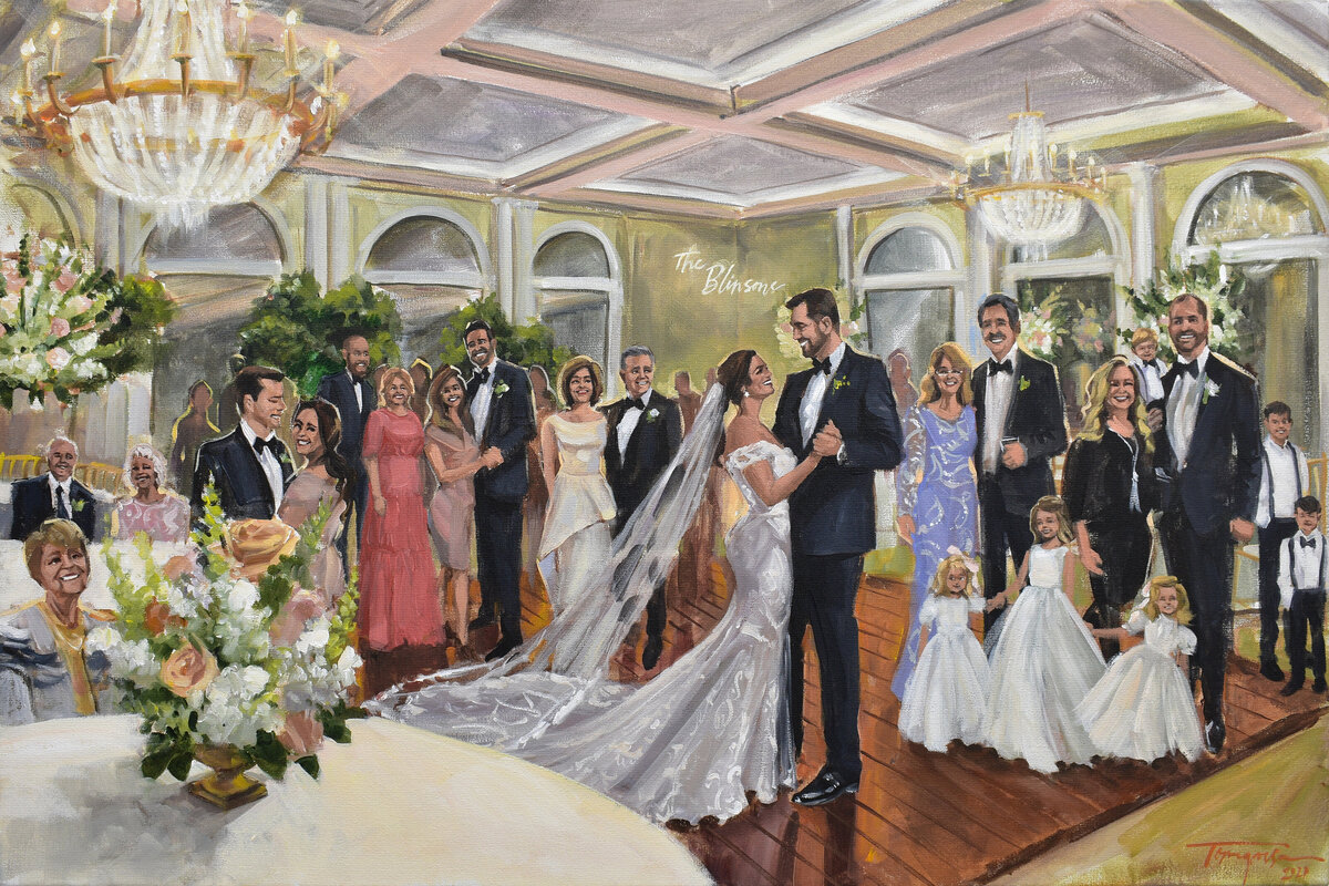 live wedding painting of couple married at Le Pavillon at Parc Lafayette