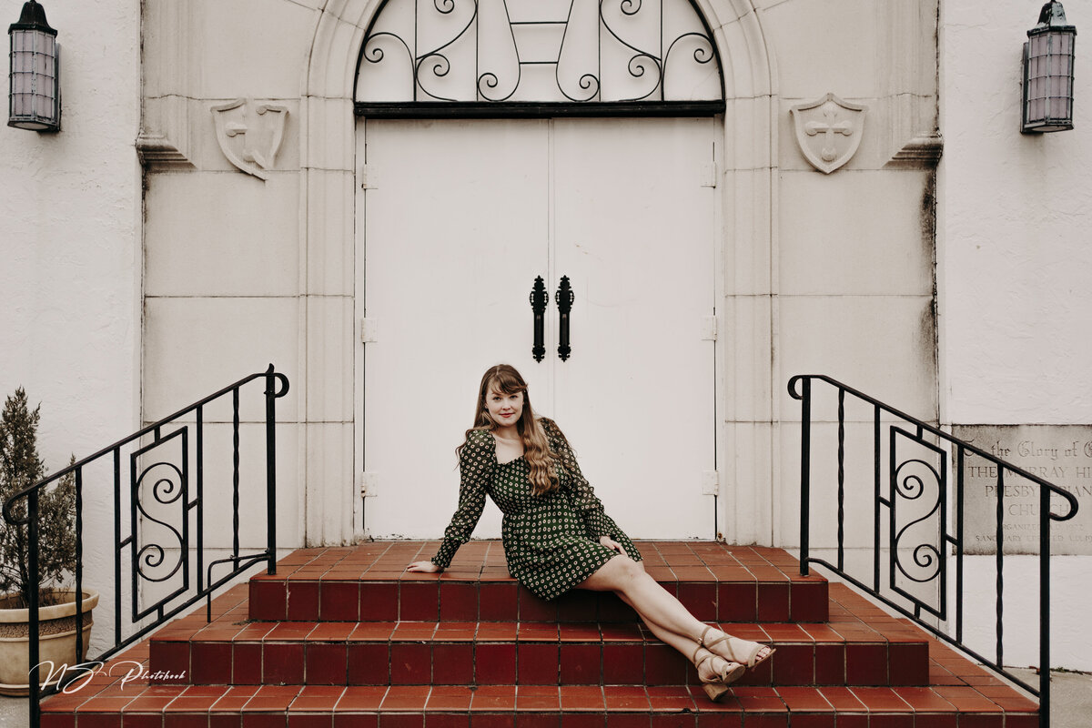 girl sitting on church steps